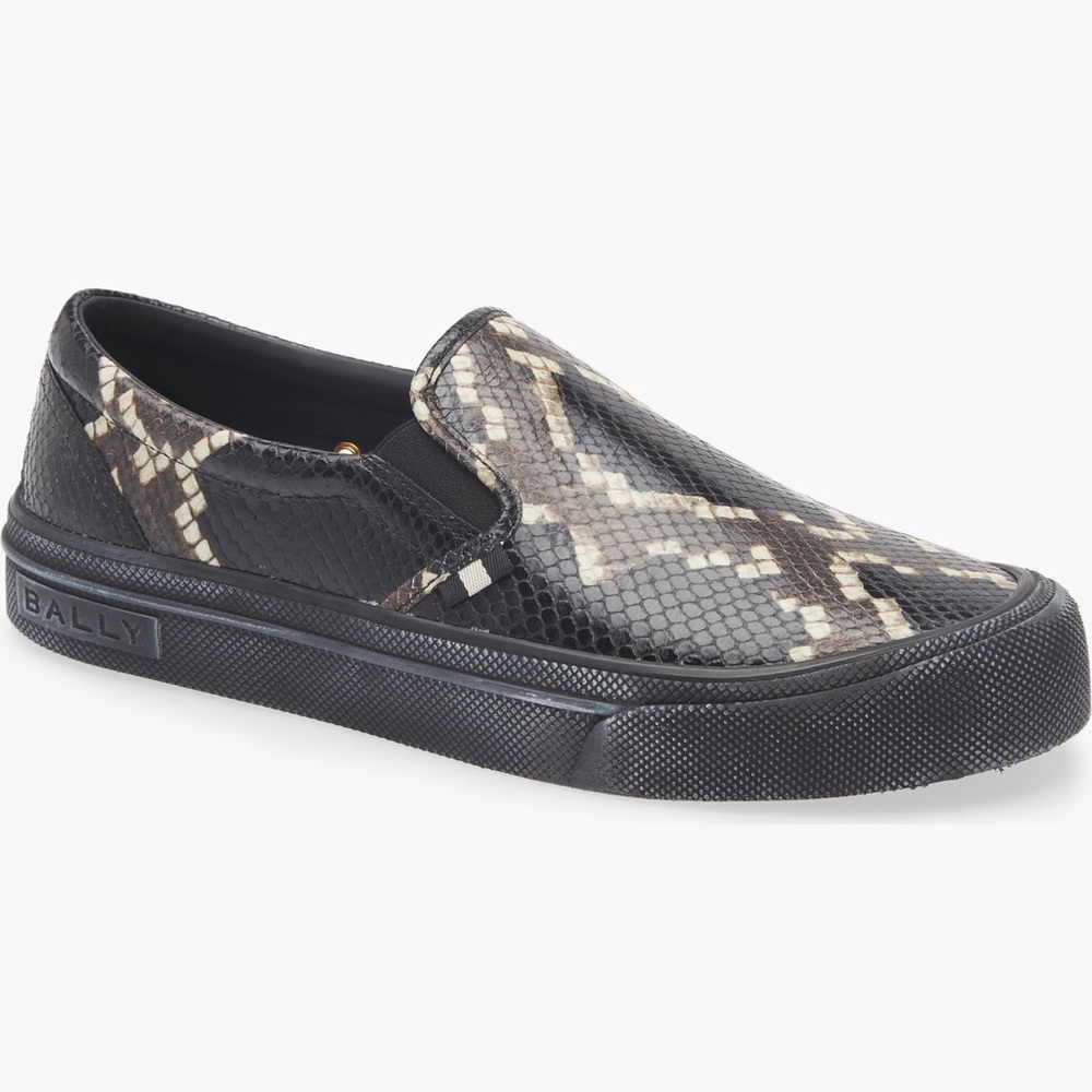 Bally Brown Black and Cream Snake-Print Sneakers